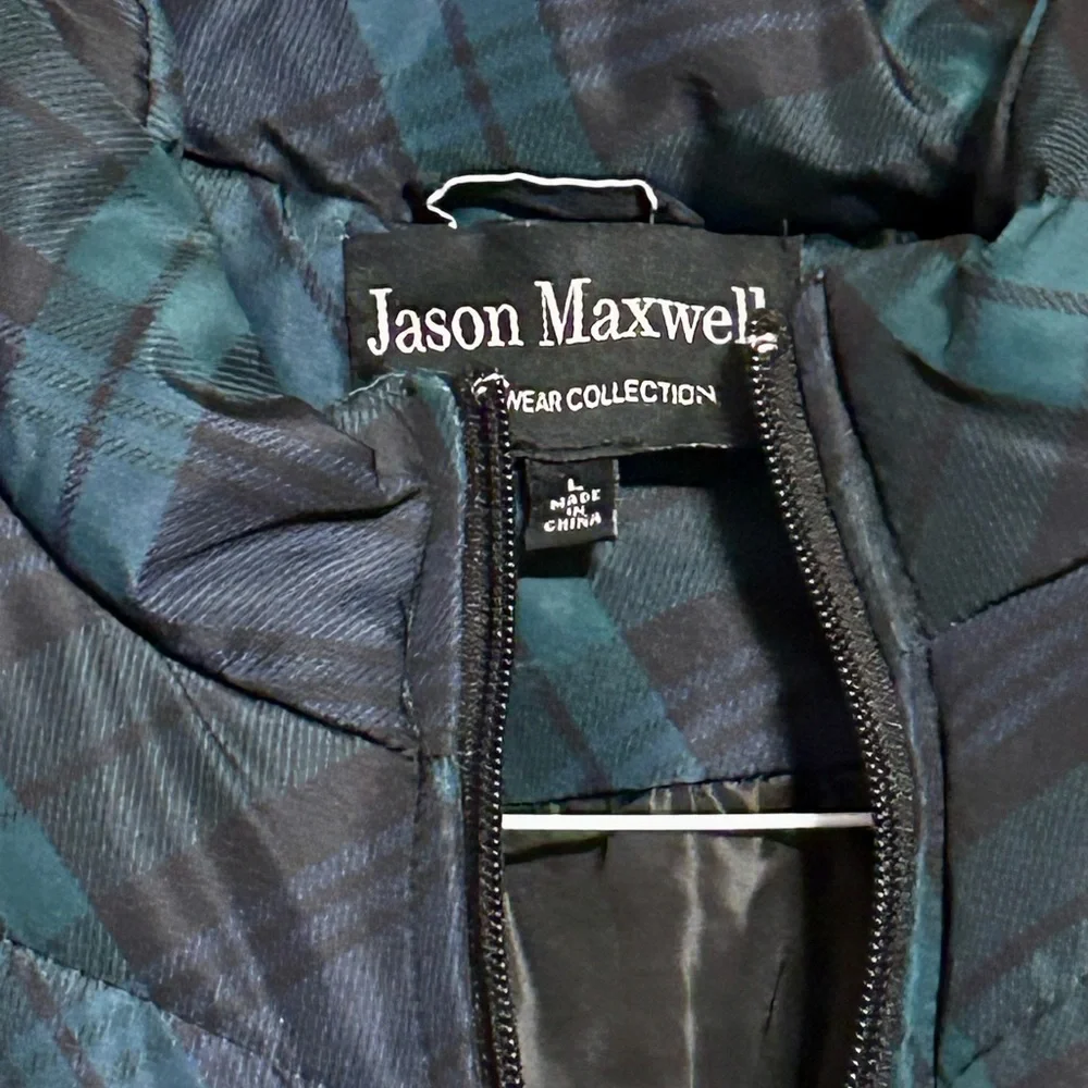 Jason Maxwell Black and Teal Plaid Quilted Vest - Picture 2 of 6